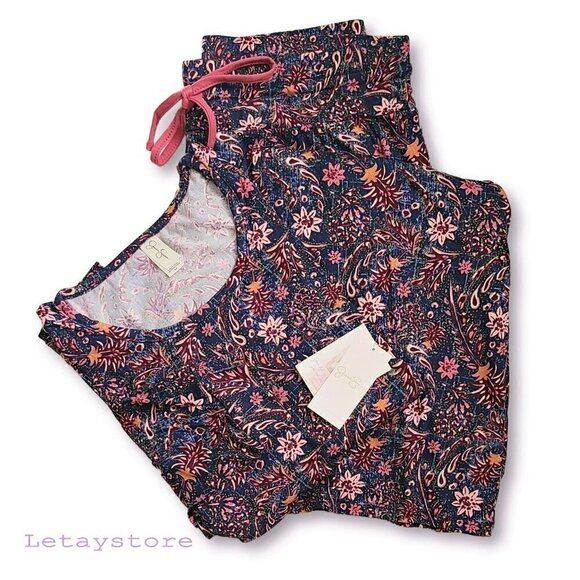 New! Jessica Simpson PJ Long Sleeve Floral print Bell Bottom Lounge Pajama Set - Picture 3 of 5